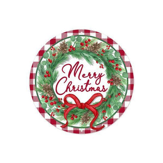 WREATH SIGN | 8"DIA METAL SIGN | MERRY CHRISTMAS W/WREATH | RED/GREEN/WHITE/BROWN | MD0976