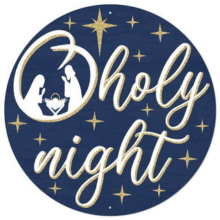 WREATH SIGN | 12"DIA METAL/GLITTER O HOLY NIGHT SIGN | NAVY BLUE/GOLD | MD1008