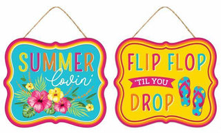 WREATH SIGN | 7"LX6"H | EMBOSSED TIN | SUMMER SIGNS | 2 PACK | MD1045