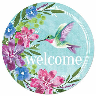 WREATH SIGN | 12" DIA | METAL SIGN | WELCOME | HUMMINGBIRDS| FLORAL | MD1086