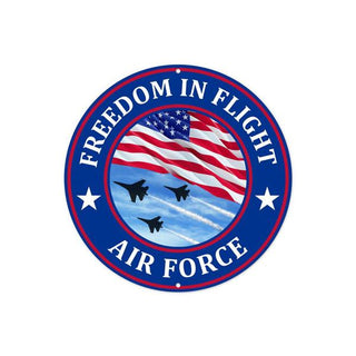 WREATH SIGN | 8"DIA METAL | FREEDOM IN FLIGHT | US AIR FORCE | PATRIOTIC | ARMED FORCES | RED/W | HITE/BLUE/BLACK | MD1111