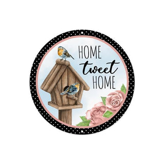 WREATH SIGN | 8"DIA METAL SIGN | HOME TWEET HOME SIGN | WHITE/BLK/DUSTY ROSE/BRWN | MD1114