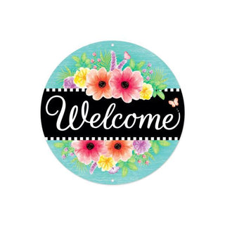 WREATH SIGN | 8"DIA | WELCOME | FLOWERS | EVERYDAY