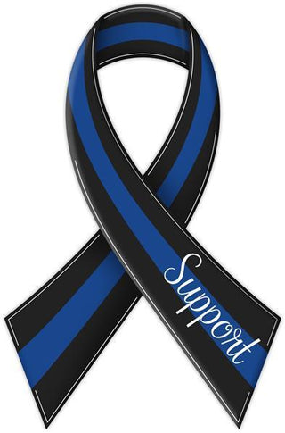 WREATH SIGN | 12.25"H | METAL EMBOSSED | SUPPORT POLICE | RIBBON | BLACK/WHITE/BLUE | MD119425