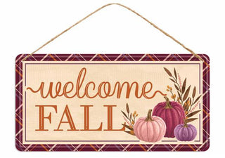 WREATH SIGN | 12"x6L Tin WELCOME FALL Sign| MULBERRY/BURG/CRM/OR | PUMPKINS | FALL | AUTUMN | MD1220