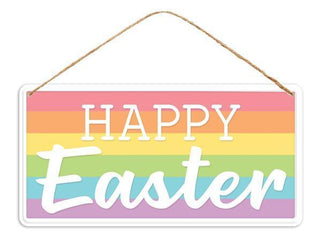 WREATH SIGN | 12"LX6"H TIN HAPPY EASTER SIGN | PNK/ORNG/YLW/GRN/BL/WHT | MD1240