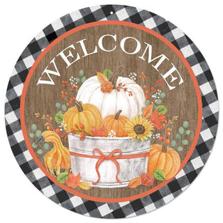 WREATH SIGN | 12"DIA | WELCOME SIGN | BUCKET/PUMPKIN | AUTUMN  FALL | MD1256