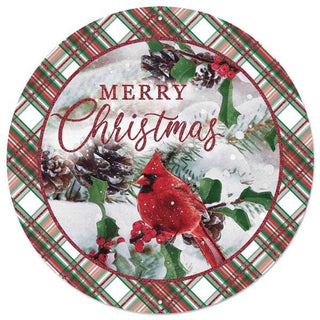 WREATH SIGN | 12"DIA MERRY CHRISTMAS/CARDINAL SIGN - GLITTER | MD1260