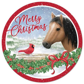 WREATH SIGN | 12"DIA MERRY CHRISTMAS HORSE/CARDINAL SIGN | MD1276