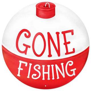 WREATH SIGN | 12"DIA METAL SIGN | GONE FISHING BOBBER | ACCESSORIES | MD1324