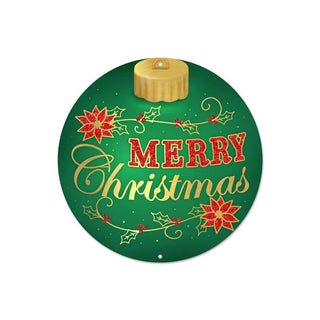 WREATH SIGN | 8"DIA METAL/METALLIC | MERRY CHRISTMAS ORNAMENT | EMER/GLD/RED | MD1327