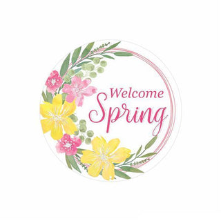 WREATH SIGN | 8"DIA METAL WELCOME SPRING GLITTER SIGN | WHITE/YELLOW/PINK/GREEN | MD1353