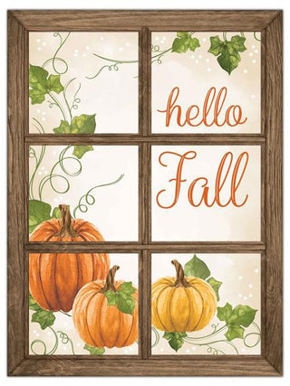 WREATH SIGN | 19"H X 14.25"L | XL WINDOW METAL SIGN | HELLO FALL WINDOW SIGN | MD1487