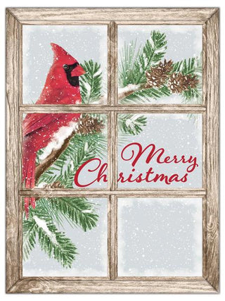 WREATH SIGN | 19"H X 14.25"L | XL WINDOW METAL SIGN |  MERRY CHRISTMAS CARDINAL WINDOW SIGN | MD1489