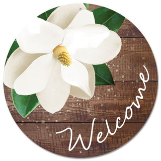 WREATH SIGN | 12"DIA METAL SIGN | WELCOME W/MAGNOLIAS | MD153127
