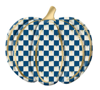 WREATH SIGN | 12"HX11"  METAL EMBOSSED ANTIQUE CHECK PUMPKIN | BLUE/ ANTIQUE WHITE | MD165903