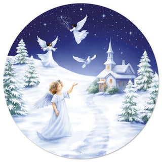 WREATH SIGN | 12"DIA METAL | ANGEL/WINTER SCENE | MD1668