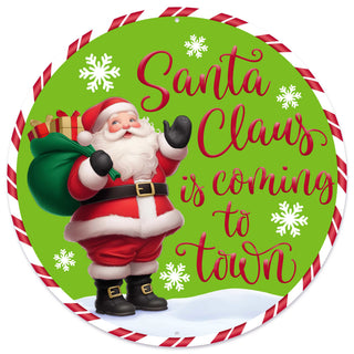 WREATH SIGN | 12"DIA METAL | SANTA CLAUS IS COMING TO TOWN | MD1680C5