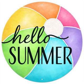 WREATH SIGN | 12" DIA METAL SIGN | HELLO SUMMER | BEACH BALL | MD1763