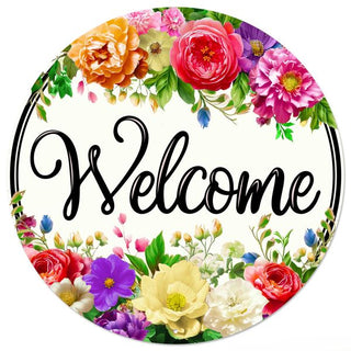 WREATH SIGN | 12"DIA METAL SIGN | WELCOME FLORAL | MD1802