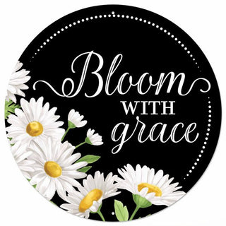 WREATH SIGN | 12"DIA METAL SIGN | BLOOM WITH GRACE W/DAISIES | MD180502
