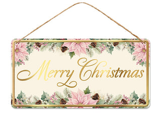 WREATH SIGN | 12"x6" | METAL MERRY CHRISTMAS | CREAM/PINKS/GOLD| MD1824F2