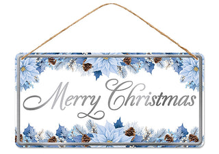 WREATH SIGN | 12"x6" | METAL MERRY CHRISTMAS | WHITE/BLUES/SILVER | MD1824F3