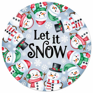 WREATH SIGN | 12"DIA METAL SIGN  "Let It Snow" W/Snowman Sign |  Pale Blue/Red/Emerald MD1896M2