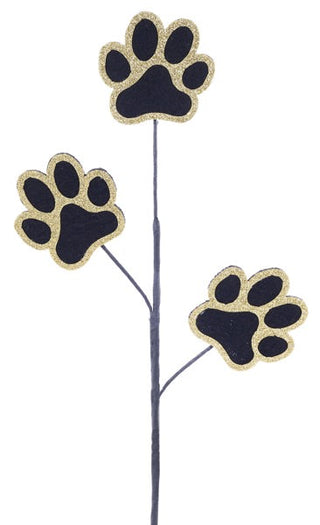 WREATH ACCENT | 13.5"L Glitter/Felt Pawprint Spray | BLACK/GOLD