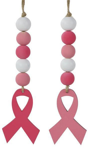 WREATH ACCENT | 2- 7" individual wood bead ornaments | breast cancer AWARENESS | RIBBON ORNAMENTs | EVERYDAY | ACCESSORIES
