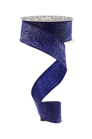 RIBBON | 1.5"X10YD FLORAL/LEAVES | NAVY BLUE | NR100119