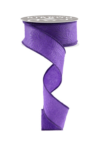 RIBBON | 1.5"X10YD FLORAL/LEAVES | PURPLE | NR100123