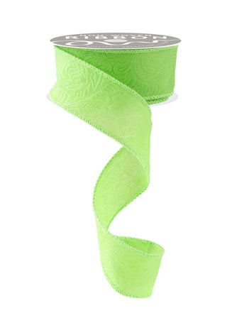 RIBBON | 1.5"X10YD FLORAL/LEAVES | LIME GREEN | NR100130