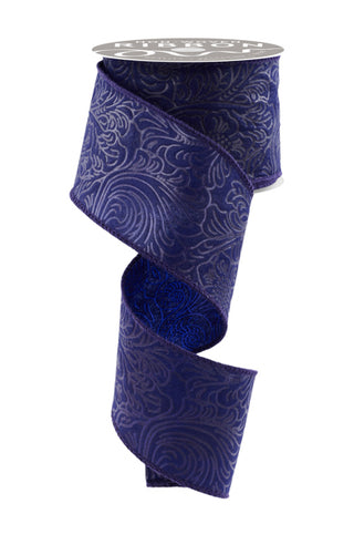 RIBBON | 2.5"X10YD FLORAL/LEAVES | NAVY BLUE | NR100219