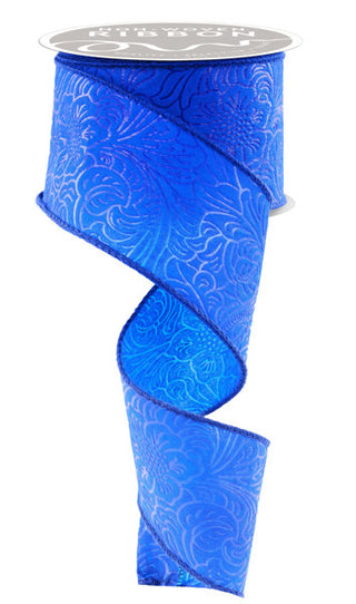 RIBBON | 2.5"X10YD FLORAL/LEAVES | ROYAL BLUE | NR100225