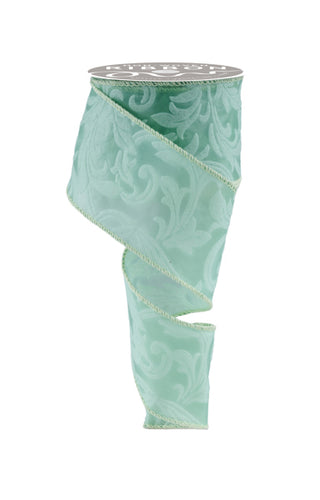 RIBBON | 2.5"X10YD | LEAF FILIGREE | CLEADON GREEN | NR1006Y2