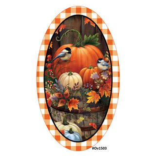 WREATH SIGN | 7"x12"| OVAL | METAL | BIRDS | PUMPKINS |  FALL | AUTUMN