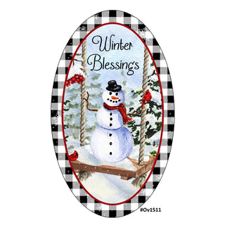 WREATH SIGN | 7"x12"| OVAL | METAL | WINTER BLESSINGS | SNOWMAN |WINTER | CHRISTMAS