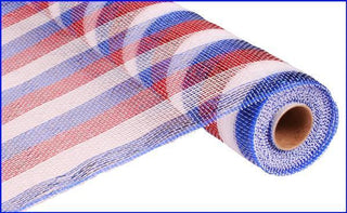 DECOMESH | 21"X10YD | METALLIC | STRIPE MESH |RED/WHITE/BLUE WITH FOIL | USA | PATRIOTIC | MESH | RE1032H3