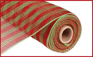 DECOMESH | 10"X10YD THIN STRIPE MESH | RED/LIME W/RED/LIME FOIL | RE1314A9