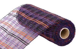 DECOMESH | 10" x 10yd VERTICAL FOILD PLAID MESH | BLACK/ORANGE/PURPLE | MESH | RE1368F2