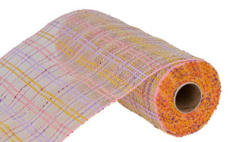 DECOMESH | 10" x 10yd VERTICAL FOIL PLAID MESH | YELLOW/PINK/LAVENDER IRIDESCENT | MESH | RE1368HN