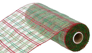 DECOMESH | 10" x 10yd VERTICAL FOIL PLAID MESH | LIME/RED/EMERALD | MESH | RE1368XC