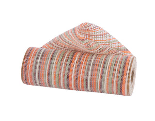 DECOMESH | 10"X10YD | MULTICOLOR VERTICAL STRIPE MESH | Brnt Org/Org/Sage/Brn/Crm| RE1369YE