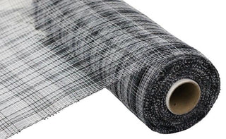 DECOMESH | 10" Poly Deco Mesh | BLACK/WHITE/GREY  | SMALL PLAID VALUE MESH | RE1382WY