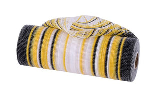 DECOMESH | 10"X10YD | MULTICOLOR VERTICAL OMBRE STRIPE MESH | BLACK/WHITE/YELLOW | RE13861T