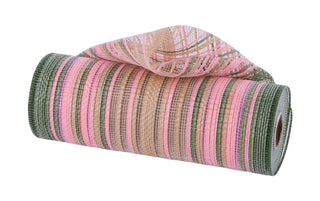 DECOMESH | 10"X10YD | MULTICOLOR VERTICAL OMBRE STRIPE MESH | SAGE GREEN/NAT/BLUSH | RE13862C