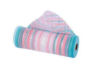 DECOMESH | 10"X10YD | MULTICOLOR VERTICAL OMBRE STRIPE MESH | TEAL/BLUSH/WHITE | RE13882E