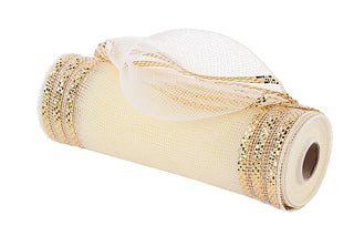 DECOMESH | 10" x 10yd | CREAM/GOLD MET. FOIL | WIDE BORDER MESH | RE850272