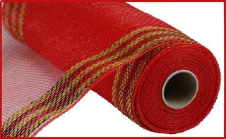 DECOMESH | 10"X10YD BORDER STRIPE METALLIC MESH | RED/GOLD | RE850339